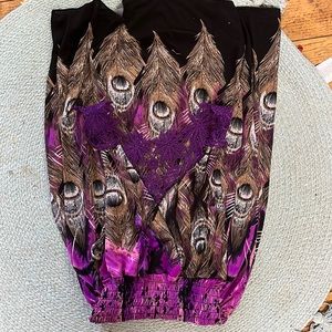 Purple brown and black peacock patterned dress